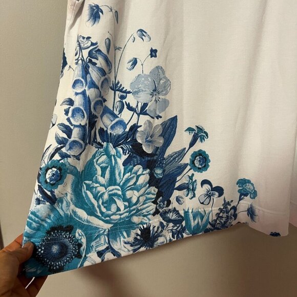 Jane + Delancey Womens Plus Size 1X Knit Top Short Sleeve White Blue Floral - Picture 3 of 8